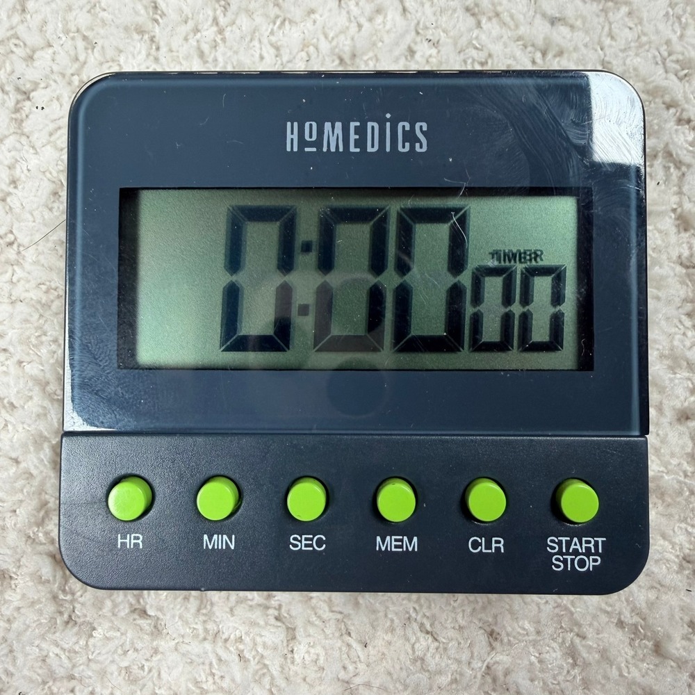 HoMedics Digital Kitchen Timer Clock Count Up Down Magnetic KT-200 Gray Green